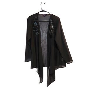 Roaman's Sheer Embellished Cardigan Shawl Eveningwear Retro 90s Floral Black 16W